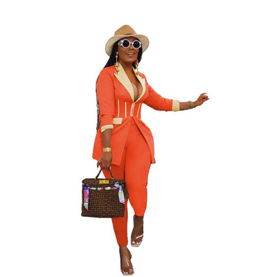 Leosd Sexy Patchwork Corset Blazer Viršutinė striukė ir ilgos pieštuko formos kelnės, kostiumai moterims, 2 dalių rinkiniai ilgomis rankovėmis biuro moteriški drabužiai