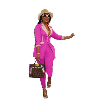 Leosd Sexy Patchwork Corset Blazer Viršutinė striukė ir ilgos pieštuko formos kelnės, kostiumai moterims, 2 dalių rinkiniai ilgomis rankovėmis biuro moteriški drabužiai