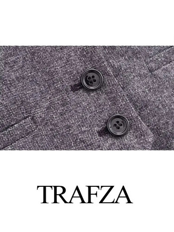 TRAFZA Пролетна дамска мода Комплект от 3 части, блейзър с дълги ръкави и ревери + жилетка с официален костюм + див женски широк панталон с дълъг крачол