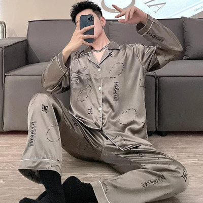 Casual Home Wear Autumn Silk Boy Σετ Πυτζάμες Leisure Σετ Πυτζάμες Άνετες Ανδρικές Σετ Πιτζάμες Leisure Μακρυμάνικο Ανδρικές πιτζάμες