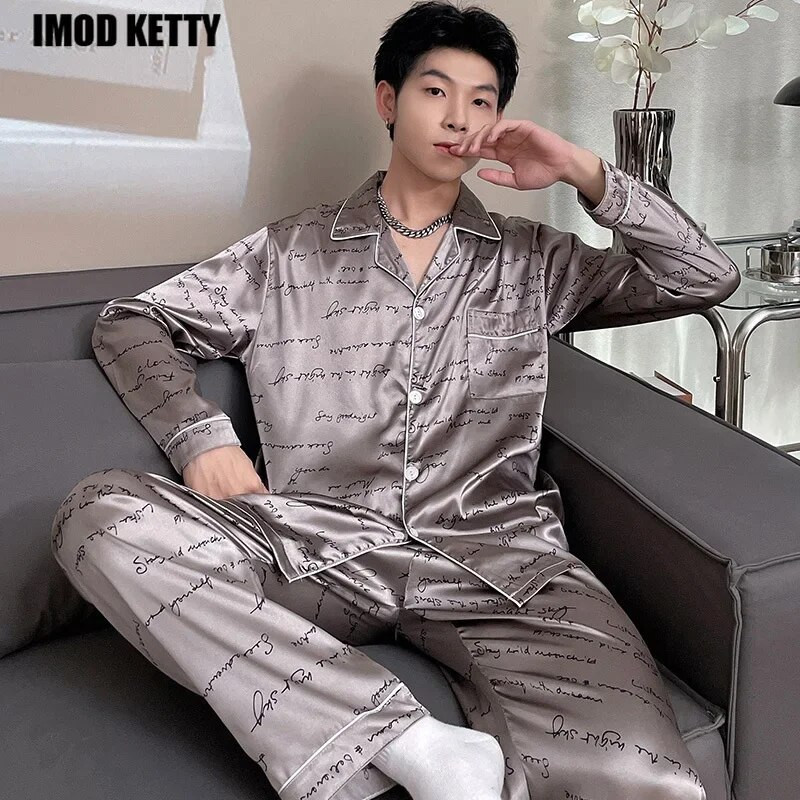 Casual Home Wear Autumn Silk Boy Σετ Πυτζάμες Leisure Σετ Πυτζάμες Άνετες Ανδρικές Σετ Πιτζάμες Leisure Μακρυμάνικο Ανδρικές πιτζάμες