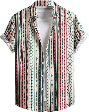 Καλοκαίρι 2023 Ανδρικό Color Block ριγέ 3d printed κοντομάνικο με κουμπιά casual fashion πουκάμισο Χαβάης Ανδρικά επίσημα πουκάμισα slimfit