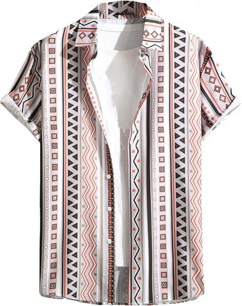 Καλοκαίρι 2023 Ανδρικό Color Block ριγέ 3d printed κοντομάνικο με κουμπιά casual fashion πουκάμισο Χαβάης Ανδρικά επίσημα πουκάμισα slimfit