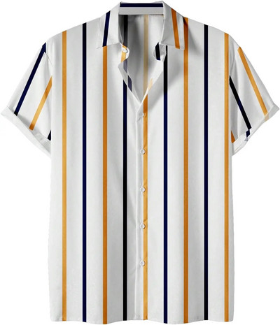 Ljeto 2023., muška havajska košulja s dugmadima kratkih rukava, ležerna modna havajska košulja s prugastim 3D tiskom u boji blokova, muške svečane uske košulje