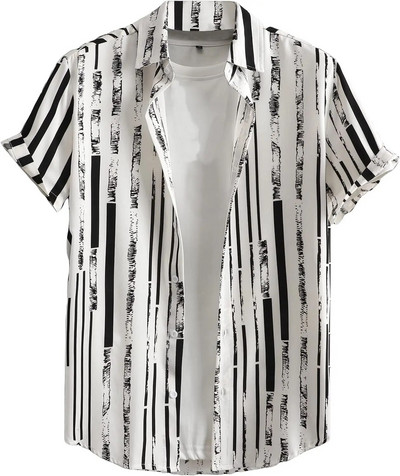 Ljeto 2023., muška havajska košulja s dugmadima kratkih rukava, ležerna modna havajska košulja s prugastim 3D tiskom u boji blokova, muške svečane uske košulje