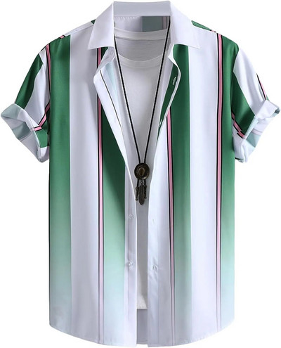 Ljeto 2023., muška havajska košulja s dugmadima kratkih rukava, ležerna modna havajska košulja s prugastim 3D tiskom u boji blokova, muške svečane uske košulje