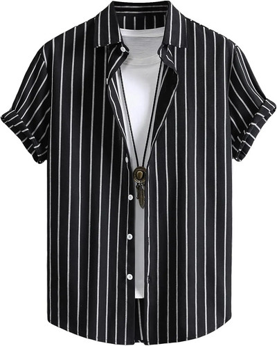 Ljeto 2023., muška havajska košulja s dugmadima kratkih rukava, ležerna modna havajska košulja s prugastim 3D tiskom u boji blokova, muške svečane uske košulje