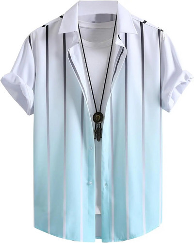 Ljeto 2023., muška havajska košulja s dugmadima kratkih rukava, ležerna modna havajska košulja s prugastim 3D tiskom u boji blokova, muške svečane uske košulje