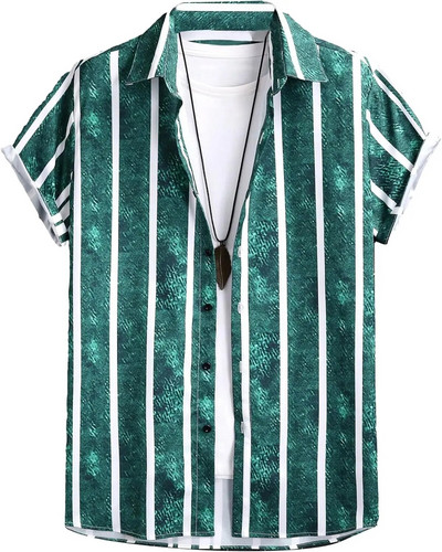 Ljeto 2023., muška havajska košulja s dugmadima kratkih rukava, ležerna modna havajska košulja s prugastim 3D tiskom u boji blokova, muške svečane uske košulje