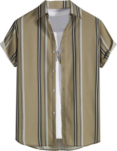 Ljeto 2023., muška havajska košulja s dugmadima kratkih rukava, ležerna modna havajska košulja s prugastim 3D tiskom u boji blokova, muške svečane uske košulje