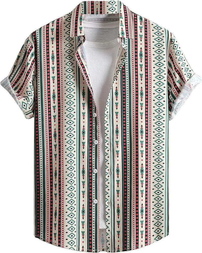 Ljeto 2023., muška havajska košulja s dugmadima kratkih rukava, ležerna modna havajska košulja s prugastim 3D tiskom u boji blokova, muške svečane uske košulje