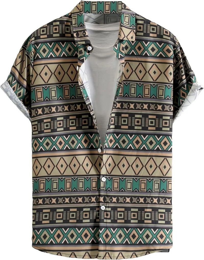 Ljeto 2023., muška havajska košulja s dugmadima kratkih rukava, ležerna modna havajska košulja s prugastim 3D tiskom u boji blokova, muške svečane uske košulje