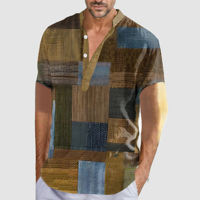 Vintage meeste särk 3D lapilise trükiga särk Suuremõõtmelised topid Vabaaja lühikeste varrukatega suvised tänavarõivad Meeste Henley särgi särgid 5xl