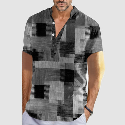 Vintage meeste särk 3D lapilise trükiga särk Suuremõõtmelised topid Vabaaja lühikeste varrukatega suvised tänavarõivad Meeste Henley särgi särgid 5xl