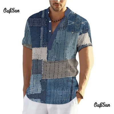 Vintage meeste särk 3D lapilise trükiga särk Suuremõõtmelised topid Vabaaja lühikeste varrukatega suvised tänavarõivad Meeste Henley särgi särgid 5xl