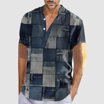 Vintage meeste särk 3D lapilise trükiga särk Suuremõõtmelised topid Vabaaja lühikeste varrukatega suvised tänavarõivad Meeste Henley särgi särgid 5xl