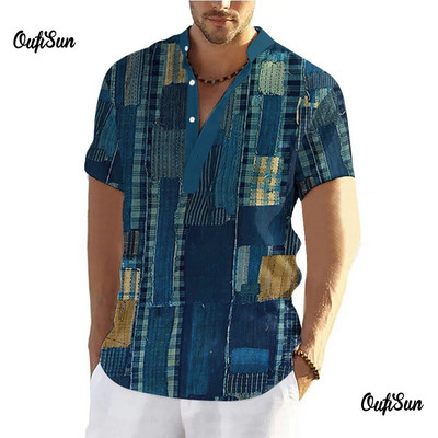 Vintage meeste särk 3D lapilise trükiga särk Suuremõõtmelised topid Vabaaja lühikeste varrukatega suvised tänavarõivad Meeste Henley särgi särgid 5xl