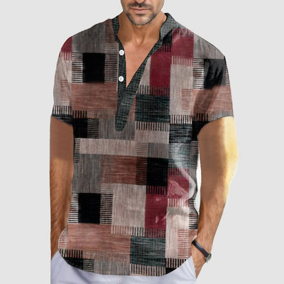 Vintage meeste särk 3D lapilise trükiga särk Suuremõõtmelised topid Vabaaja lühikeste varrukatega suvised tänavarõivad Meeste Henley särgi särgid 5xl