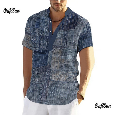 Vintage meeste särk 3D lapilise trükiga särk Suuremõõtmelised topid Vabaaja lühikeste varrukatega suvised tänavarõivad Meeste Henley särgi särgid 5xl