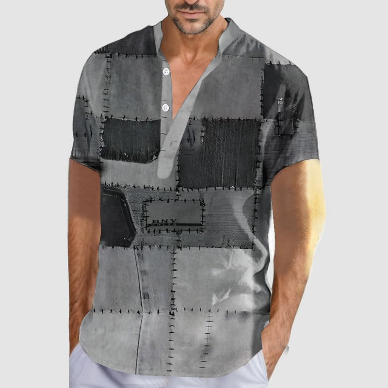 Vintage meeste särk 3D lapilise trükiga särk Suuremõõtmelised topid Vabaaja lühikeste varrukatega suvised tänavarõivad Meeste Henley särgi särgid 5xl