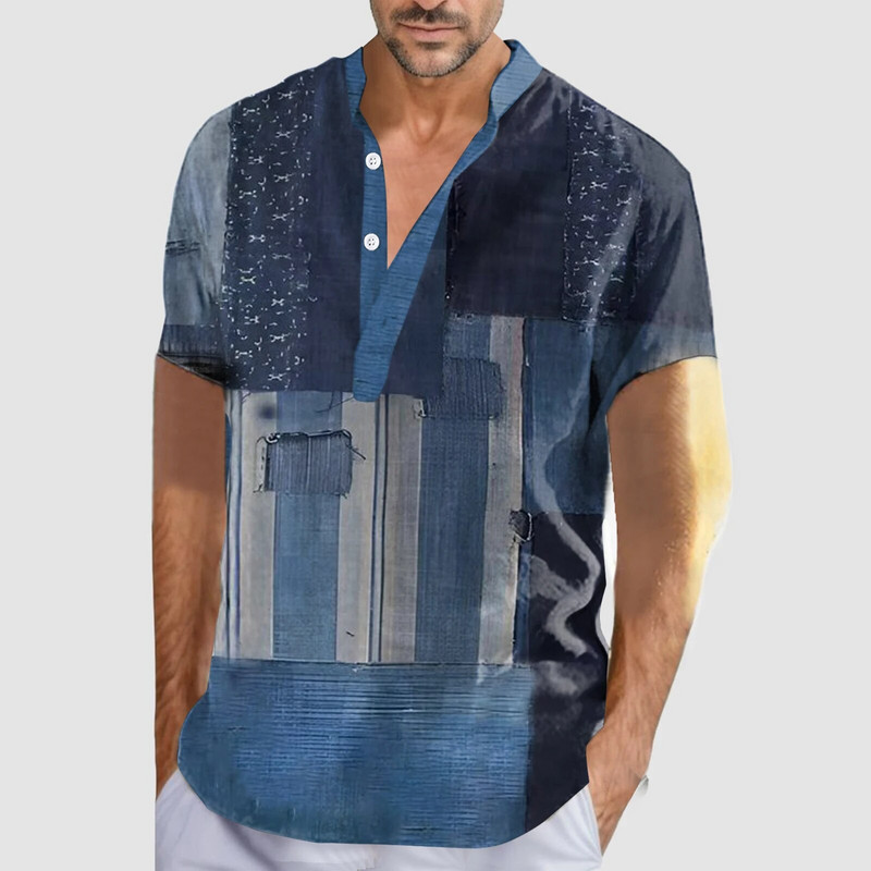 Vintage meeste särk 3D lapilise trükiga särk Suuremõõtmelised topid Vabaaja lühikeste varrukatega suvised tänavarõivad Meeste Henley särgi särgid 5xl