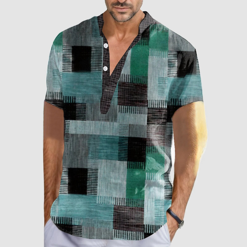 Vintage meeste särk 3D lapilise trükiga särk Suuremõõtmelised topid Vabaaja lühikeste varrukatega suvised tänavarõivad Meeste Henley särgi särgid 5xl