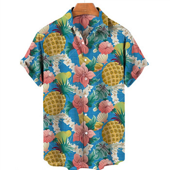 Стилни хавайски мъжки ризи с щампа на ананас и плодове, ежедневни модни мъжки летни широки дрехи с къс ръкав