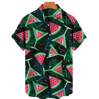 Stylish Hawaiian For Men Shirts Pineapple Print Fruit Pattern Casual Short Sleeve Fashion Men`s Summer Loose Oversized Clothing
