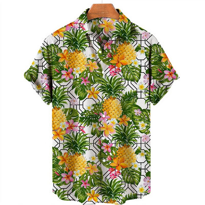 Stilingi havajietiški vyriški marškiniai su ananasų raštais vaisių raštais laisvalaikio trumpomis rankovėmis Madingi vyriški vasariniai laisvi dideli drabužiai