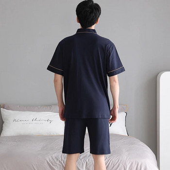 Νέο πλεκτό βαμβακερό κοντομάνικο ανδρικό σορτς πιτζάμες σετ ανδρικό νυχτικό κιμονό πιτζάμες M-4XL