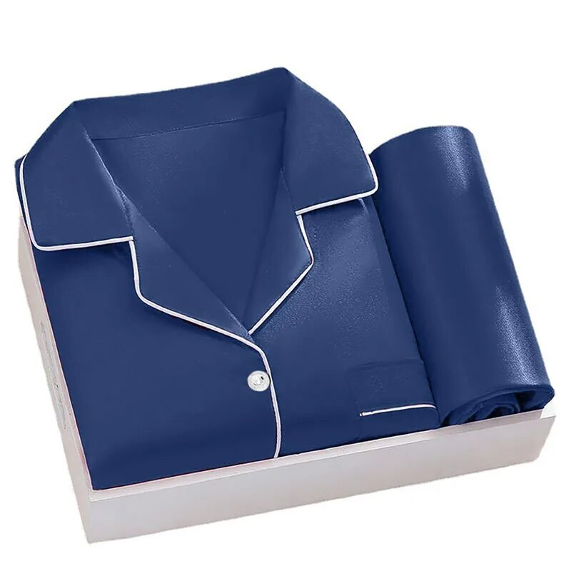 Muški kompleti pidžama od svilenog satena, pidžama s otvorenim ovratnikom, spavaćica s dugim rukavima, proljetna spavaćica, muški kompleti od 2 komada, kućna odjeća