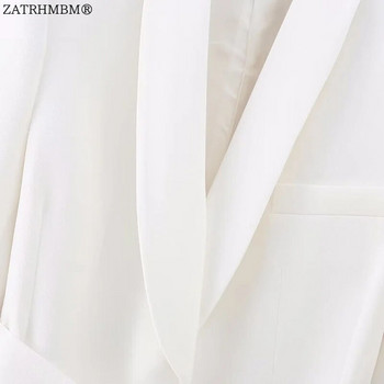 ZATRHMBM Дамски 2023 шикозен моден колан, бял блейзър и прав панталон с цип с висока талия, женски комплекти от две части Mujer