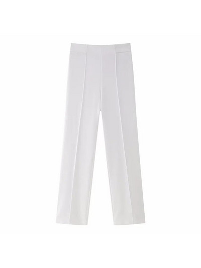 ZATRHMBM Ženski šik modni odgovarajući remen za 2023. Bijeli blejzer i visoke ravne hlače s patentnim zatvaračem visokog struka Ženski dvodijelni kompleti Mujer