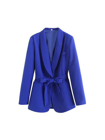 ZATRHMBM Ženski šik modni odgovarajući remen za 2023. Bijeli blejzer i visoke ravne hlače s patentnim zatvaračem visokog struka Ženski dvodijelni kompleti Mujer