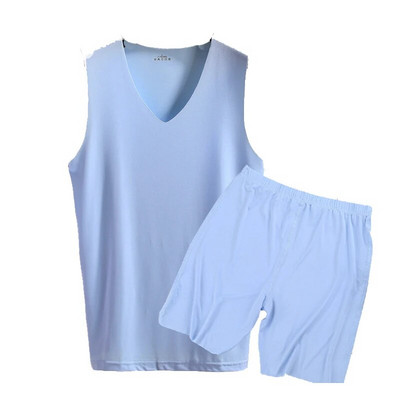 2023 Summer Ice Pizsama V-galléros lánctalpas pizsama Férfi rövidnadrág Otthoni viselet öltöny Nadrág Vékony szakasz Rövid ujjú, kétrészes öltöny