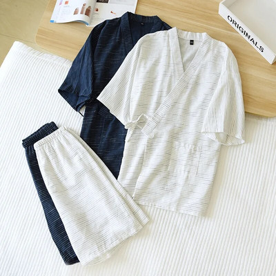 Japán kimonó pizsama Férfi pizsama nyári vékony, rövid ujjú rövidnadrág Pamut Egyszerű otthoni szerviz öltöny Pantalon Pijama Homber