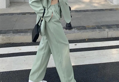 Ženske hlače Blazer odijelo Ženska ležerna jakna dugih rukava i široke hlače visokog struka Ženska modna odjeća Elegantni top set