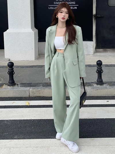 Ženske hlače Blazer odijelo Ženska ležerna jakna dugih rukava i široke hlače visokog struka Ženska modna odjeća Elegantni top set