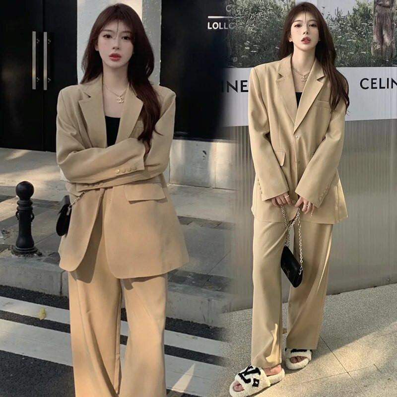 Ženske hlače Blazer odijelo Ženska ležerna jakna dugih rukava i široke hlače visokog struka Ženska modna odjeća Elegantni top set