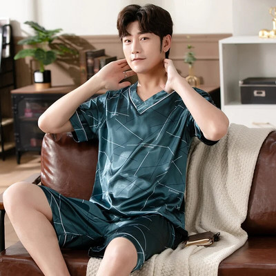 Suvised pidžaamad 3XL meeste siidist satiinist pullover lühikesed püksid, kaheosaline komplekt, magamisriided meeste pidžaama koduriided ööriided meeste magamissalong