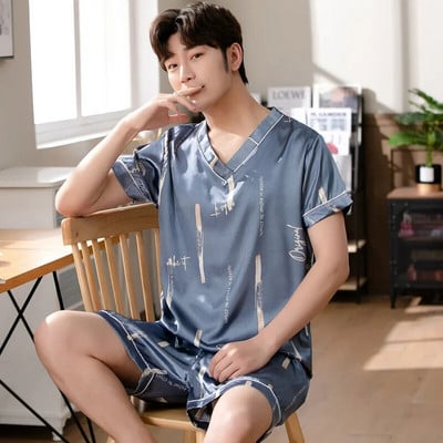 Suvised pidžaamad 3XL meeste siidist satiinist pullover lühikesed püksid, kaheosaline komplekt, magamisriided meeste pidžaama koduriided ööriided meeste magamissalong