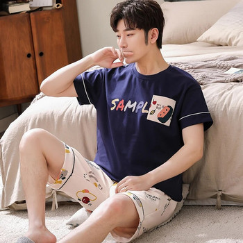 Κορεατικά βαμβακερά ανδρικά σαλονάκια 2 τεμαχίων Σετ πιτζάμες κοντομάνικο μπλουζάκια ύπνου Παντελόνια υπνοδωμάτια Καλοκαιρινά casual ενδύματα σπιτιού