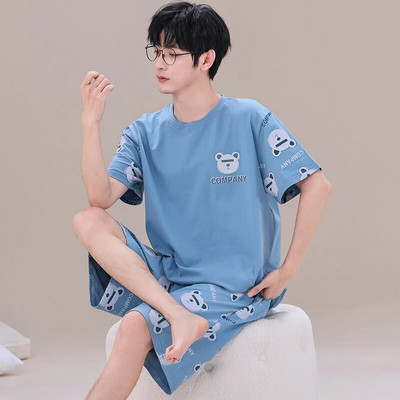 Κορεατικά βαμβακερά ανδρικά σαλονάκια 2 τεμαχίων Σετ πιτζάμες κοντομάνικο μπλουζάκια ύπνου Παντελόνια υπνοδωμάτια Καλοκαιρινά casual ενδύματα σπιτιού