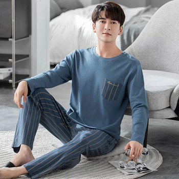 L-3XL мъжка пижама с дълъг ръкав чист памук пуловер с кръгло деколте мъжка пижама за ежедневно облекло
