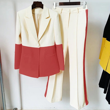 Γυναικείο κοστούμι 2 τεμαχίων γραφείου Γυναικείο χρωματιστό επαγγελματικό μονό κουμπί blazer παντελόνι με καμπάνα επίσημο προσαρμοσμένο κοστούμι