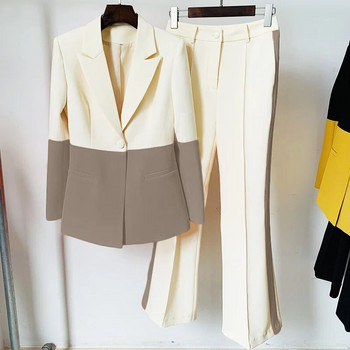 Дамски костюм от 2 части, дамски офисен дамски бизнес панталон с камбанка с едно копче и официален персонализиран костюм