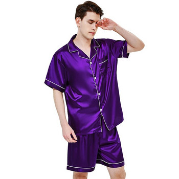 Предлагат се няколко цвята за пижами от ледена коприна, мъжки къси панталони с къси ръкави, тънки летни едноцветни пижами, домашен костюм