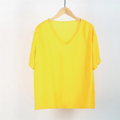 Vasariniai moteriški medvilniniai šilko marškinėliai pižama trumpomis rankovėmis vienspalviai „Collision Candy“ viršutinė didelio dydžio laisva V formos iškirptė išorinė pižama