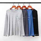 Modalne majice za spavanje s džepovima, muška ležerna odjeća s dugim rukavima i okruglim izrezom, labava, glatka, elastična, tanka kućna odjeća veće veličine