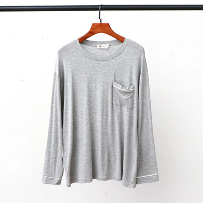 Modalne majice za spavanje s džepovima, muška ležerna odjeća s dugim rukavima i okruglim izrezom, labava, glatka, elastična, tanka kućna odjeća veće veličine